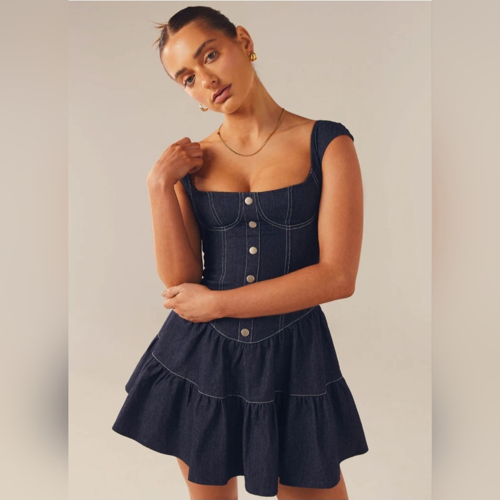 Peppermayo Isabella Denim Buster Women’s Size 8 Mini Dress Indigo Back Zip